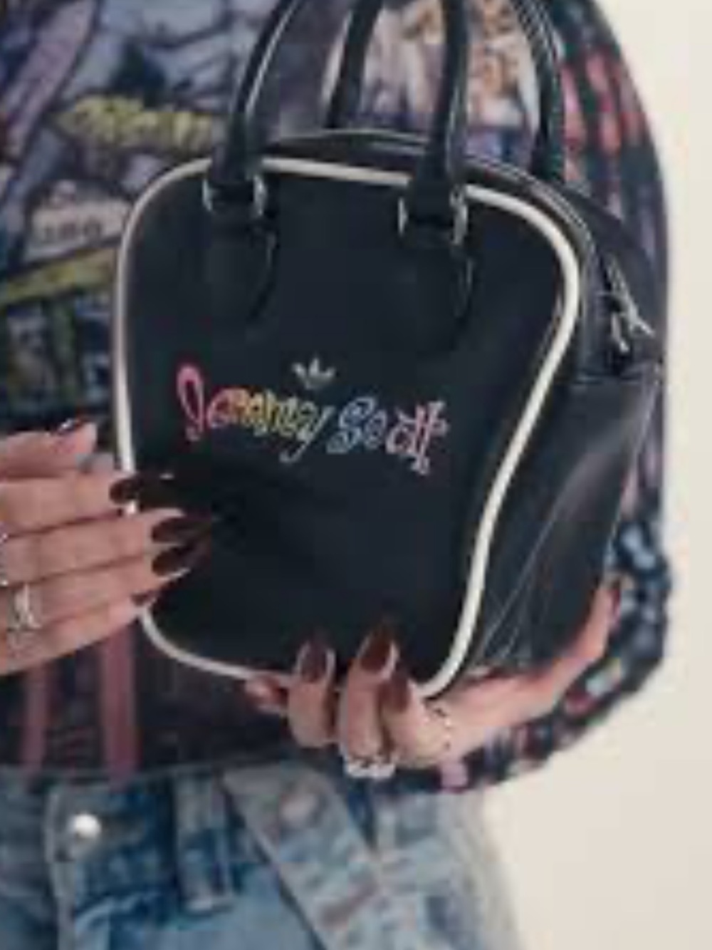 Jeremy Scott x Adidas Black Mini Tote with White Piping and Multicolor Logo